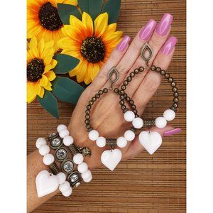 White  dangle beads Earring and bracelet